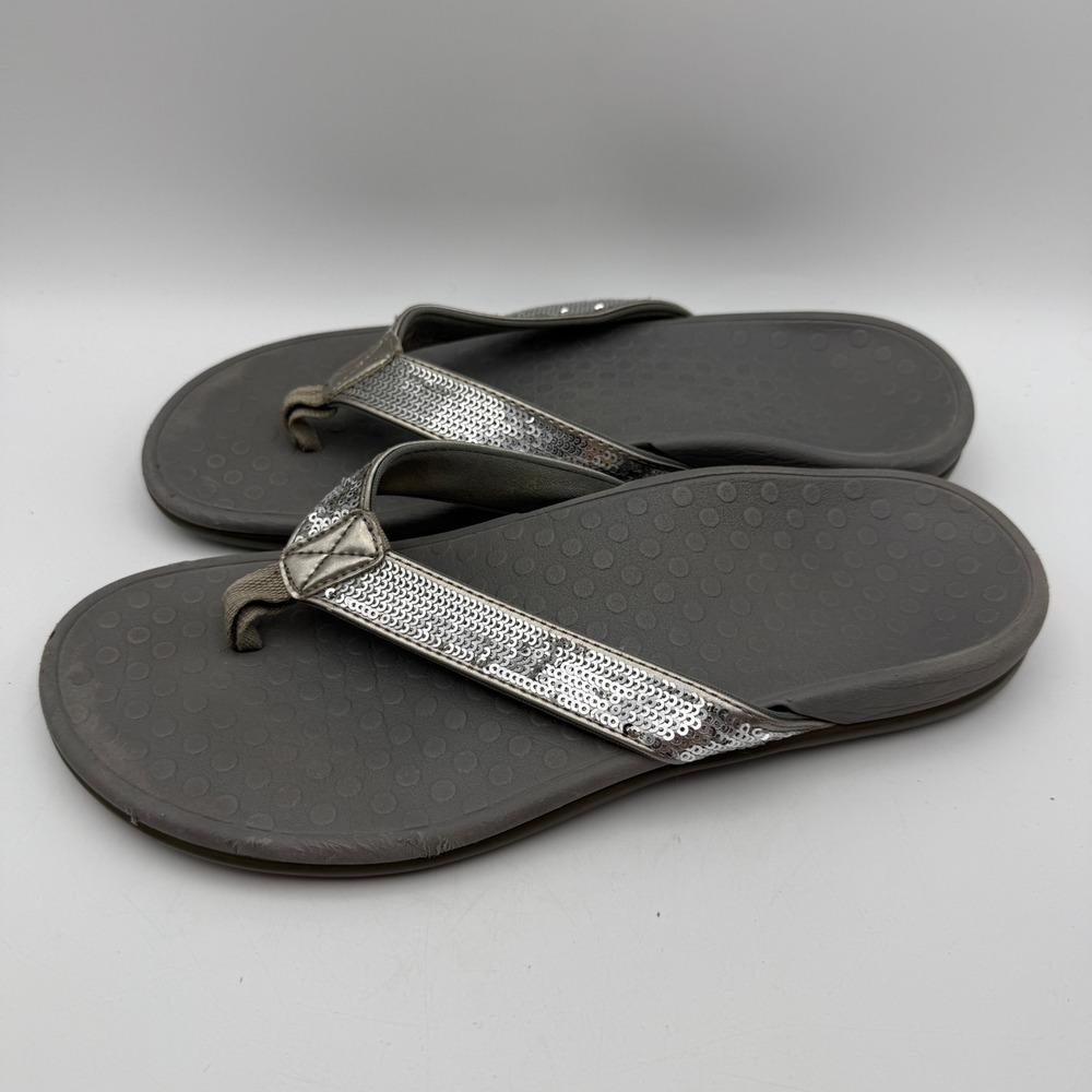 Vionic Tide Sequin Flip Flops Orthopedic Comfort Thong Sandals Gray Womens 9‎